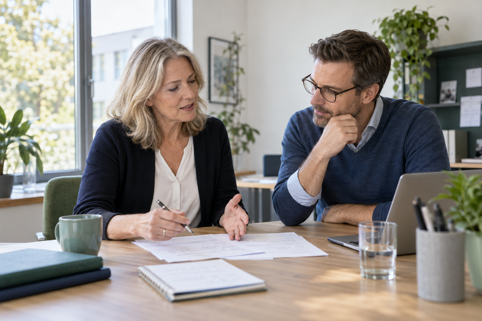 Bewerberin und Berater besprechen berufliche Erfahrungen